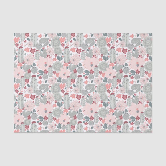 Cactus Pink Mint Succulents Cacti Flower Plants Tissue Paper (Front)