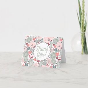 Cactus Pink Mint Succulents Cacti Plants Letterpress Thank You Card