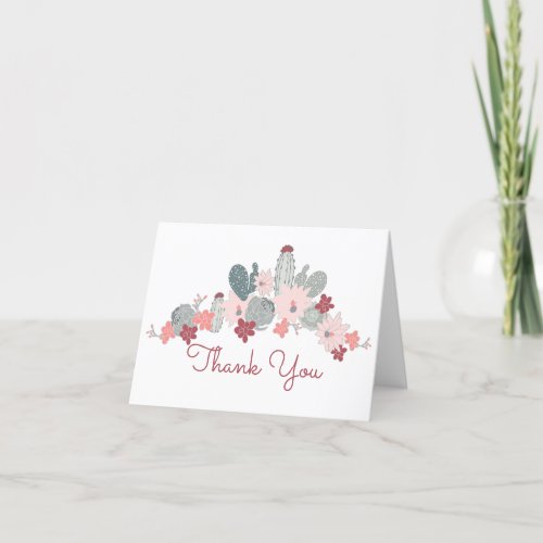 Cactus Pink Mint Succulents Desert Flower Motif Thank You Card