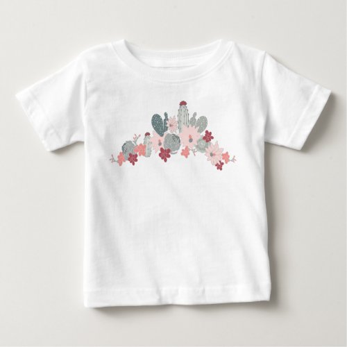 Cactus Pink Mint Succulents Desert Plants Motif Baby T_Shirt