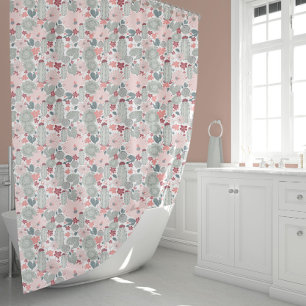 Cactus Pink Mint Succulents Pattern Shower Curtain