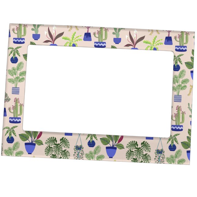 Cactus Pink Pattern Magnetic Frame (Fun cactus and houseplant pattern magnetic frame)