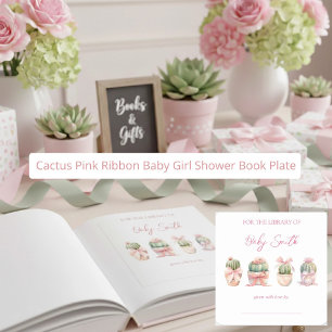 Cactus Pink Ribbon Baby Girl Shower Book Plate