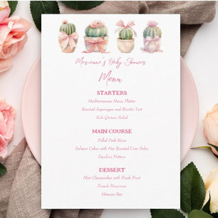 Cactus Pink Ribbon Baby Girl Shower Menu