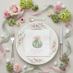 Cactus Pink Ribbon Baby Girl Shower Napkins