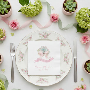 Cactus Pink Ribbon Baby Girl Shower Napkins