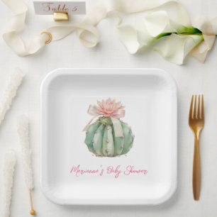 Cactus Pink Ribbon Baby Girl Shower Paper Plates