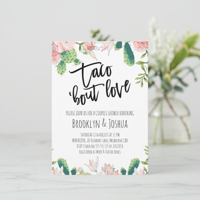 Cactus Pink Taco 'bout Love Couples Shower Invitation (Standing Front)