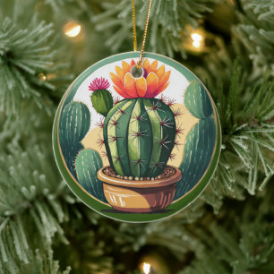 Cactus Plant Ceramic Decorative Stained glass look Ornament