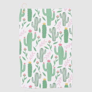 Cactus Plant Green Purple Pattern Golf Towel