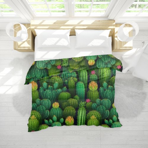 Cactus Plant Pattern Green  Duvet Cover