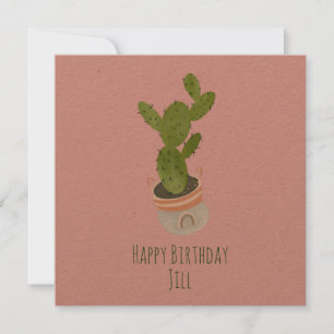 Cactus Plant Rainbow Basket Hand Drawn Birthday C Card