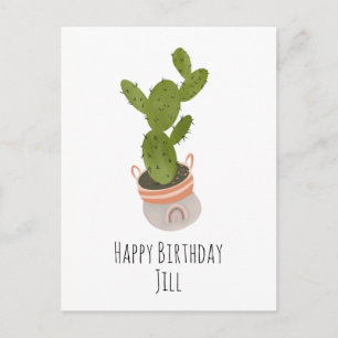 Cactus Plant Rainbow Basket Hand Drawn Birthday Postcard