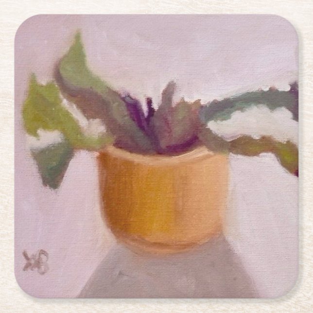 Cactus Plant Square Paper Coaster (Front)