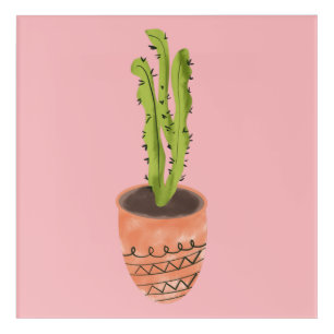 Cactus Plant Terracotta Hand Drawn Pink Acrylic Print