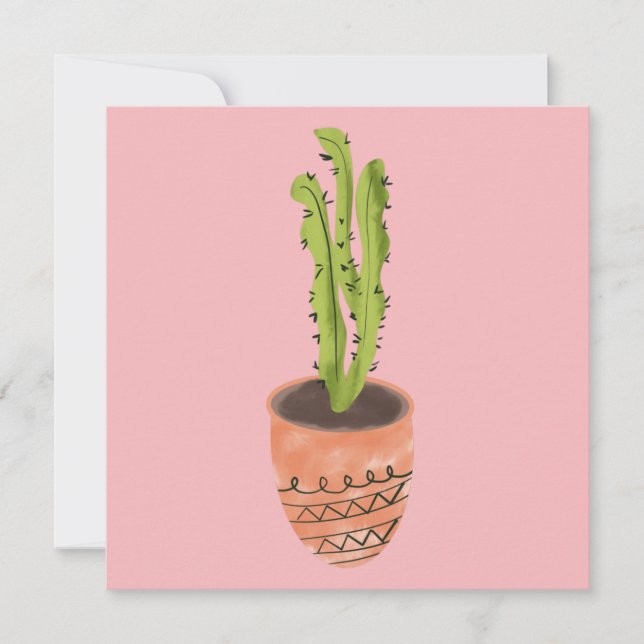 Cactus Plant Terracotta Hand Drawn Pink  Card (Front)