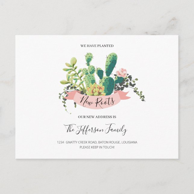 Cactus Planted New Roots Moved Moving Announcement Postcard (Front)