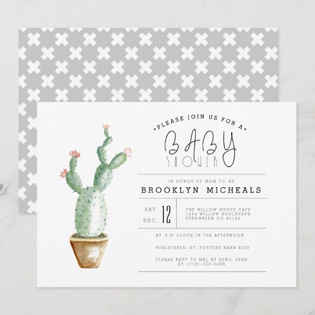 Cactus Planter | Watercolor Baby Shower Invitation (Front/Back)