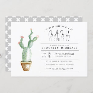 Cactus Planter   Watercolor Baby Shower Invitation