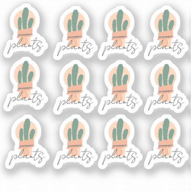 Cactus Plants Elegant Script Sticker Set (Front)