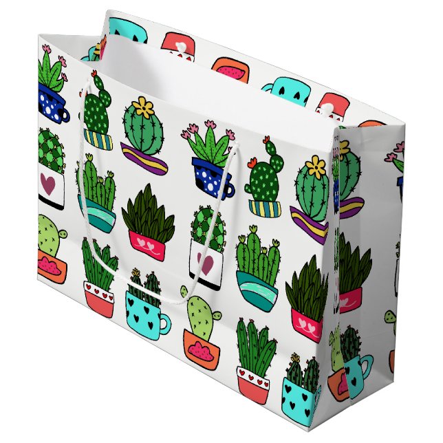 Cactus plants in colorful pot large gift bag (Front Angled)