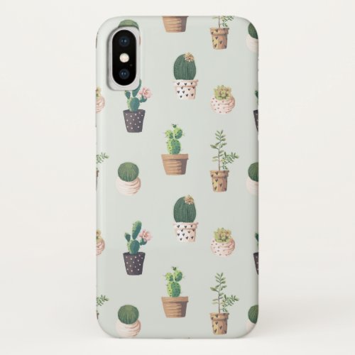 Cactus Plants Pattern Cute Illustration iPhone X Case