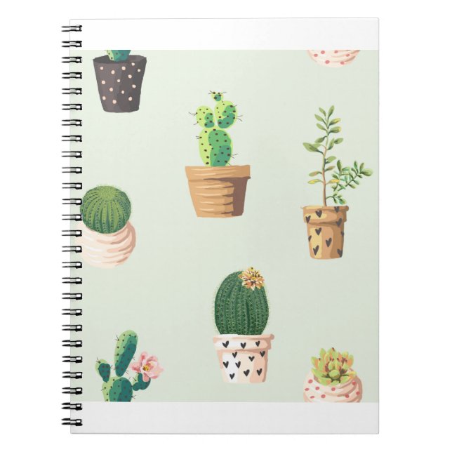 Cactus Plants Pots Flowers Pattern Cute Notebook (Front)