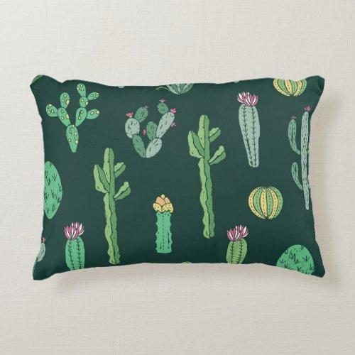 Cactus Plants Vintage Seamless Background Accent Pillow