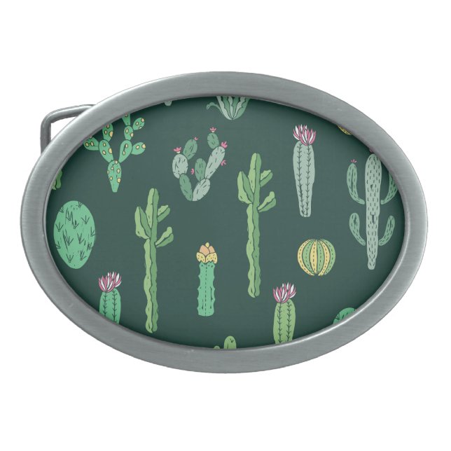 Cactus Plants: Vintage Seamless Background Belt Buckle (Front)