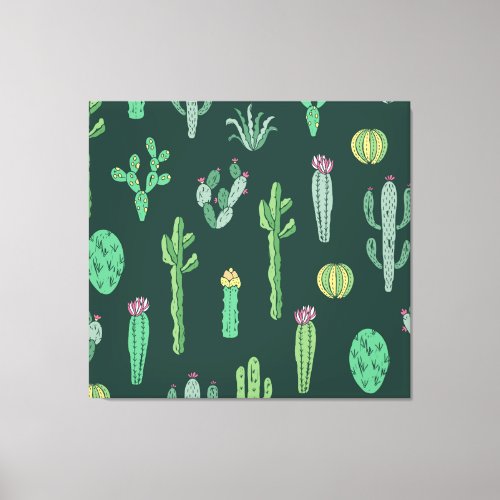 Cactus Plants Vintage Seamless Background Canvas Print
