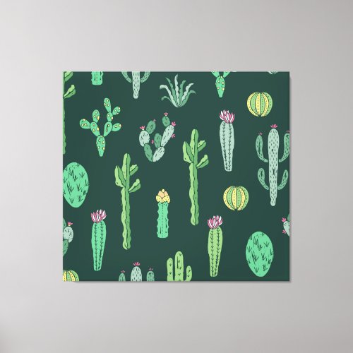 Cactus Plants Vintage Seamless Background Canvas Print