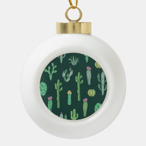 Cactus Plants Vintage Seamless Background Ceramic Ball Christmas Ornament