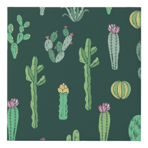 Cactus Plants Vintage Seamless Background Faux Canvas Print