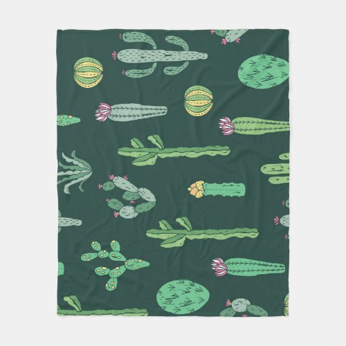 Cactus Plants Vintage Seamless Background Fleece Blanket