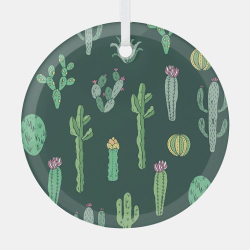 Cactus Plants Vintage Seamless Background Glass Ornament