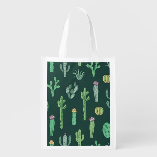 Cactus Plants Vintage Seamless Background Grocery Bag
