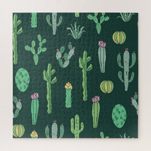 Cactus Plants Vintage Seamless Background Jigsaw Puzzle