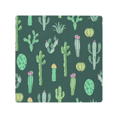 Cactus Plants Vintage Seamless Background Metal Print