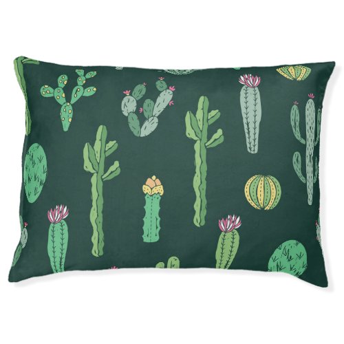 Cactus Plants Vintage Seamless Background Pet Bed