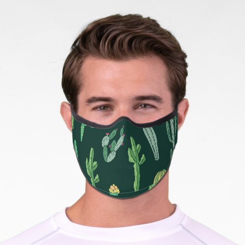Cactus Plants Vintage Seamless Background Premium Face Mask