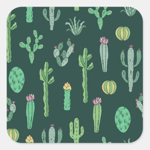 Cactus Plants Vintage Seamless Background Square Sticker
