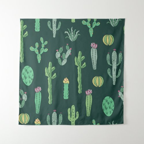 Cactus Plants Vintage Seamless Background Tapestry