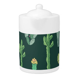 Cactus Plants: Vintage Seamless Background Teapot