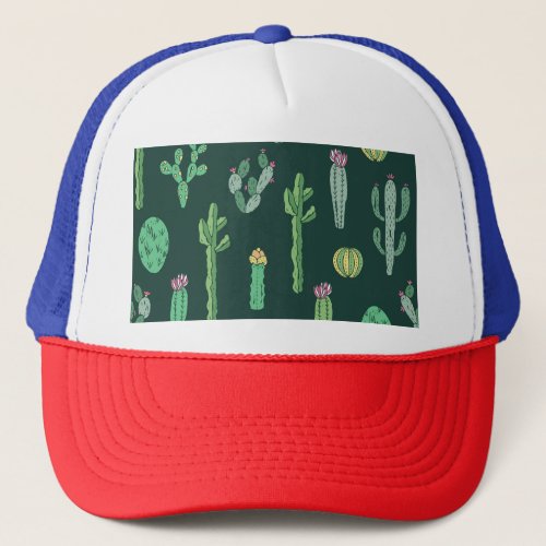 Cactus Plants Vintage Seamless Background Trucker Hat