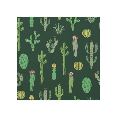 Cactus Plants Vintage Seamless Background Wood Wall Art