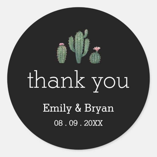 Cactus Plants Wedding Thank You Sticker (Front)