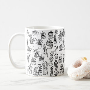 Cactus Potted Plants Cute Pattern Black & White Coffee Mug