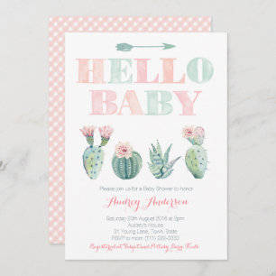 Cactus Prickly Pear Pink Green Baby Shower Cards