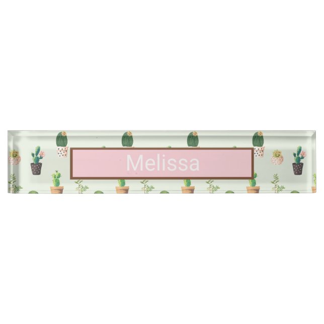 Cactus Print Desk Name Plate (Front)