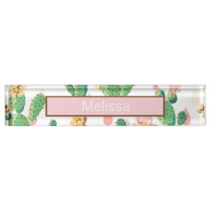 Cactus Print Desk Name Plate